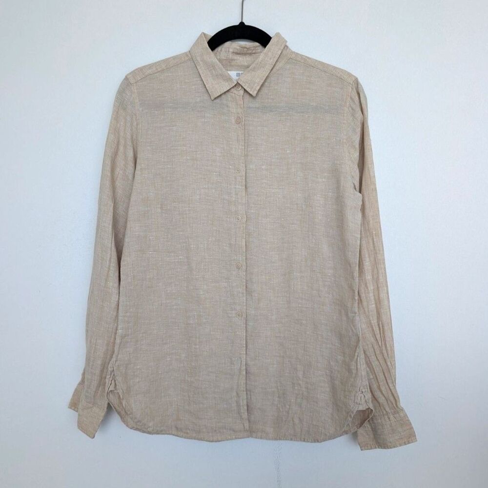 Uniqlo Linen Lightweight Long Sleeve Button Up Shirt Blouse Sz M Minimalist